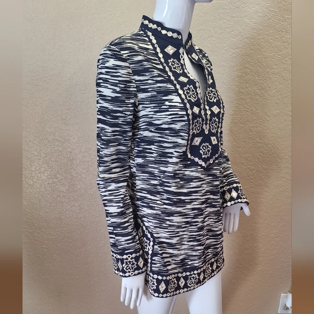 Tory Burch Tunic Dark Blue & white with Mirror details.